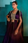 Shop_Agunj by Gunjan Arora_Purple Pure Fine Satin Lining Shantoon Draped Cape And Skirt Set _Online_at_Aza_Fashions