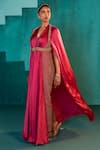 Buy_Agunj by Gunjan Arora_Pink Silk And Satin Lining Shantoon Cape & Jumpsuit Set _Online_at_Aza_Fashions