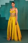 Buy_Agunj by Gunjan Arora_Yellow Pure Silk Lining Shantoon Embroidery Cape And Pant Lehenga Set _Online_at_Aza_Fashions