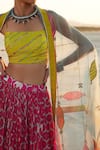 Rajiramniq_Pink Silk Velvet Printed Animal Square Neck Lehenga Set _Online_at_Aza_Fashions