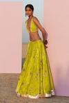 Rajiramniq_Green Silk Velvet Printed Floral Plunge Neck Lehenga Set _at_Aza_Fashions