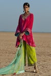 Buy_Rajiramniq_Green Organza, Silk Velvet Bead , Floral, Thread V Kurta Palazzo Set _at_Aza_Fashions