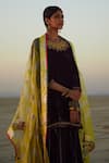 Shop_Rajiramniq_Black Silk Velvet Embroidered Thread Work Round Kurta Gharara Set _at_Aza_Fashions