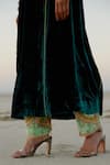 Buy_Rajiramniq_Green Silk Velvet Embroidered Thread Work Blunt V Neck Kurta And Pant Set _Online_at_Aza_Fashions