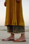 Buy_Rajiramniq_Yellow Silk Velvet Embroidered Thread Work V Neck Kurta And Palazzo Set _Online_at_Aza_Fashions