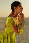 Rajiramniq_Green Silk Velvet Thread , Sequins V Neck Printed Anarkali _Online_at_Aza_Fashions