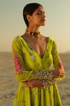 Buy_Rajiramniq_Green Silk Velvet Thread , Sequins V Neck Printed Anarkali _Online_at_Aza_Fashions