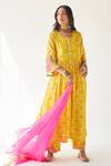 Buy_Rajiramniq_Yellow Cotton Silk Printed Shell Round Kurta Set _at_Aza_Fashions
