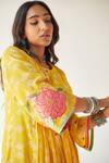 Shop_Rajiramniq_Yellow Cotton Silk Printed Shell Round Kurta Set _Online_at_Aza_Fashions