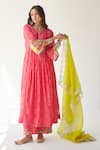 Buy_Rajiramniq_Pink Cotton Silk Printed Shell Round Kurta Set _Online_at_Aza_Fashions