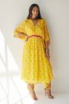 Buy_Rajiramniq_Yellow Cotton Silk Printed Shell V Neck Kaftan And Pant Set _at_Aza_Fashions