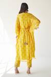 Shop_Rajiramniq_Yellow Cotton Silk Printed Shell V Neck Kaftan And Pant Set _at_Aza_Fashions