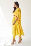 Buy_Rajiramniq_Yellow Cotton Silk Printed Shell V Neck Kaftan And Pant Set _Online_at_Aza_Fashions