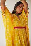 Shop_Rajiramniq_Yellow Cotton Silk Printed Shell V Neck Kaftan And Pant Set _Online_at_Aza_Fashions