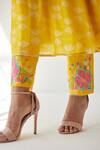 Rajiramniq_Yellow Cotton Silk Printed Shell V Neck Kaftan And Pant Set _at_Aza_Fashions