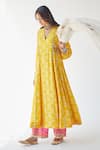 Buy_Rajiramniq_Yellow Cotton Silk Printed Shell V Neck Puff Sleeve Kurta Set For Women_at_Aza_Fashions