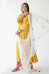 Buy_Rajiramniq_Yellow Cotton Silk Printed Shell V Neck Puff Sleeve Kurta Set For Women_Online_at_Aza_Fashions