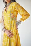 Shop_Rajiramniq_Yellow Cotton Silk Printed Shell V Neck Puff Sleeve Kurta Set For Women_Online_at_Aza_Fashions