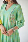 Shop_Rajiramniq_Green Cotton Silk Printed Shell V Neck Puff Sleeve Kurta Set _Online_at_Aza_Fashions