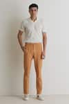 Buy_Artless_Beige Cotton Twill Sand Slim Fit Trousers For Men_at_Aza_Fashions