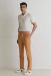 Artless_Beige Cotton Twill Sand Slim Fit Trousers For Men_Online_at_Aza_Fashions
