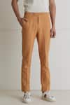 Shop_Artless_Beige Cotton Twill Sand Slim Fit Trousers For Men_Online_at_Aza_Fashions