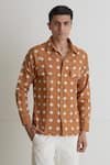 Buy_Artless_Brown Cotton Linen Geometric Diamonds In The Sky Shirt _Online_at_Aza_Fashions