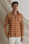 Artless_Brown Cotton Linen Geometric Diamonds In The Sky Shirt _at_Aza_Fashions