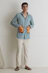 Artless_Blue Cotton Linen Embroidery Thread Kite Shirt _Online_at_Aza_Fashions