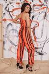 Pooja Bagaria_Orange Glazed Cotton Piano Striped Jumpsuit_Online_at_Aza_Fashions