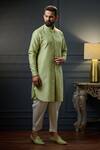 Shop_Ritu & Abhishek_Green Organza Diagonal Kurta  _at_Aza_Fashions