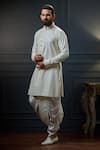 Shop_Ritu & Abhishek_White Silk Textured Persian Grill Kurta  _at_Aza_Fashions