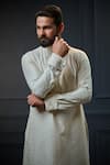 Ritu & Abhishek_White Silk Textured Persian Grill Kurta  _Online_at_Aza_Fashions