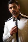 Buy_Ritu & Abhishek_White Fine Suiting Embroidered Owl Colorblock Shirt  _Online_at_Aza_Fashions