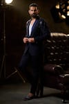 Buy_Ritu & Abhishek_Blue Crepe Suiting Shawl Collar Tuxedo_at_Aza_Fashions