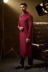 Buy_Ritu & Abhishek_Maroon Crepe Suiting Tiger Skin Textured Overlap Kurta  _at_Aza_Fashions