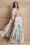 Arpita Mehta_Blue Floral Print Cape And Sharara Set _Online_at_Aza_Fashions