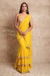 Shop_Arpita Mehta_Yellow Pre-draped Embroidered Saree Set _at_Aza_Fashions