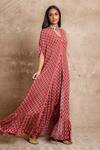 Arpita Mehta_Red Crepe Silk Floral Print Kaftan And Pant Set_Online_at_Aza_Fashions