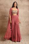 Shop_Arpita Mehta_Red Georgette Floral Print Cape And Sharara Set_Online_at_Aza_Fashions