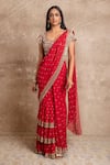 Shop_Arpita Mehta_Red Pre-draped Embroidered Saree Set _at_Aza_Fashions