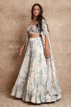 Buy_Arpita Mehta_White Crepe Silk Leaf Print Cape And Sharara Set_Online_at_Aza_Fashions