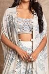 Shop_Arpita Mehta_White Crepe Silk Leaf Print Cape And Sharara Set_Online_at_Aza_Fashions