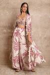 Arpita Mehta_White Crepe Silk Leaf Print Cape And Pant Set_Online_at_Aza_Fashions