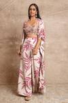 Arpita Mehta_White Crepe Silk Leaf Print Cape And Pant Set_at_Aza_Fashions