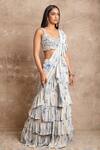 Arpita Mehta_Blue Floral Print Pre-draped Saree Set For Women_Online_at_Aza_Fashions