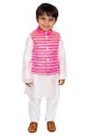 Tiny Pants_Pink Chanderi Cotton Embroidered Gota Work Striped Bundi Kurta Set _Online_at_Aza_Fashions