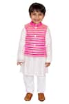 Shop_Tiny Pants_Pink Chanderi Cotton Embroidered Gota Work Striped Bundi Kurta Set _Online_at_Aza_Fashions