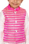 Tiny Pants_Pink Chanderi Cotton Embroidered Gota Work Striped Bundi Kurta Set _at_Aza_Fashions