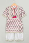 Buy_Tiny Pants_White Cotton Embroidered Gota Work Block Print Kurta Palazzo Set _at_Aza_Fashions